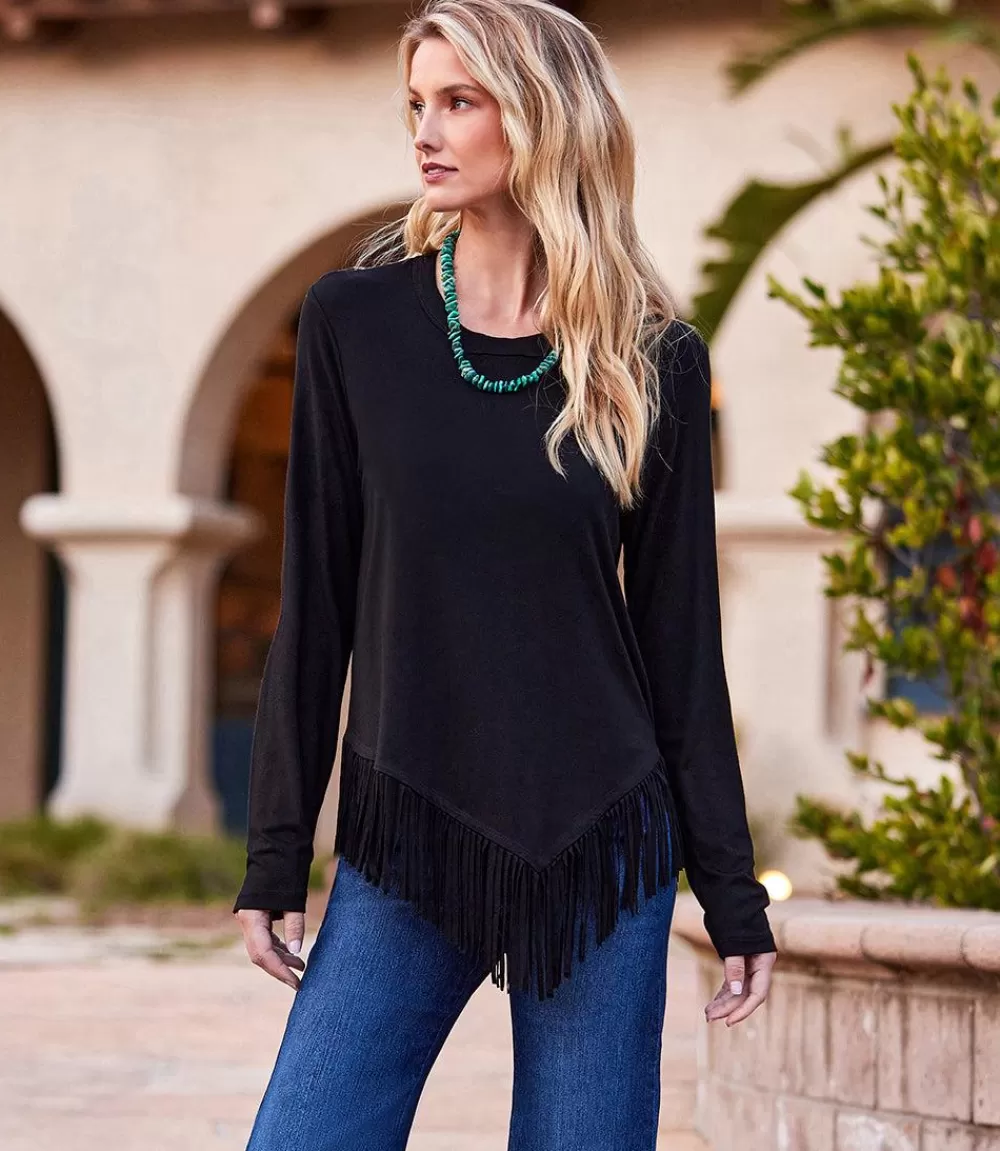 Asymmetric Fringe Top>Karen Kane Clearance