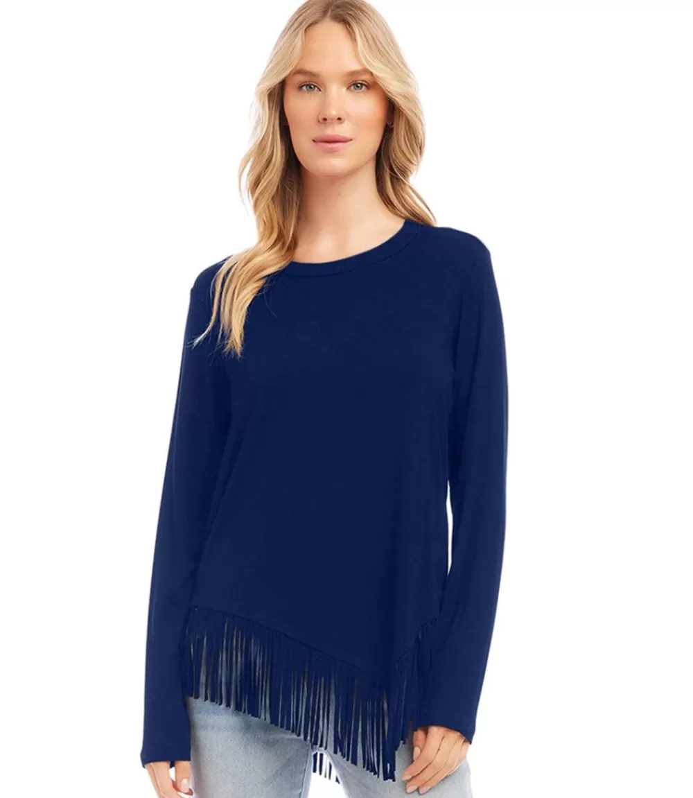 Asymmetric Fringe Top>Karen Kane New