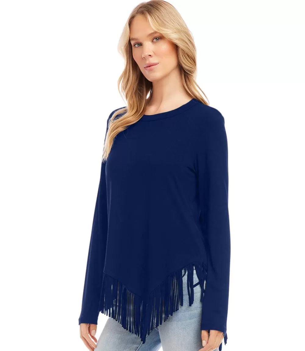 Asymmetric Fringe Top>Karen Kane New