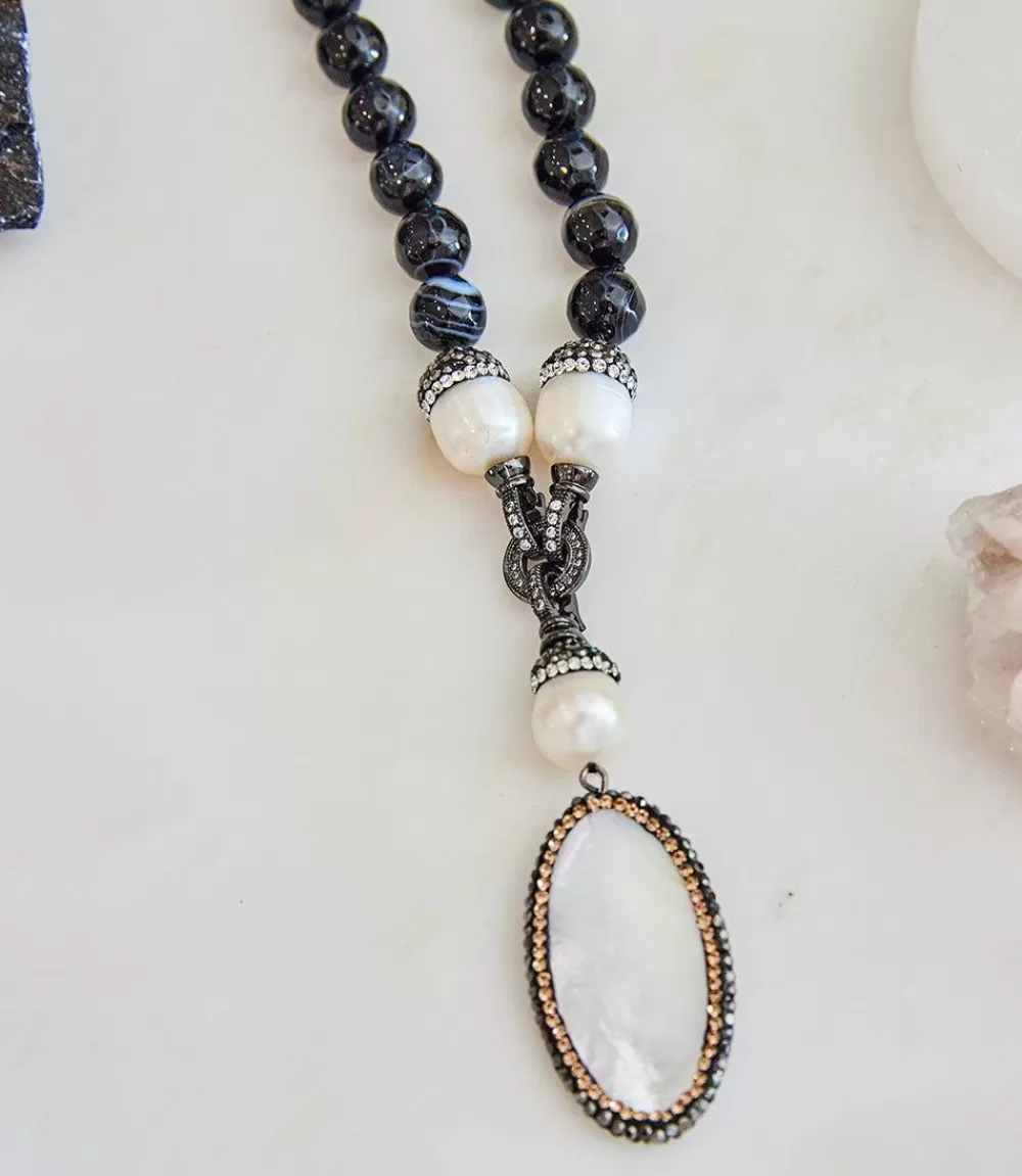 Beaded Long Mother of Pearl Necklace>Karen Kane Online