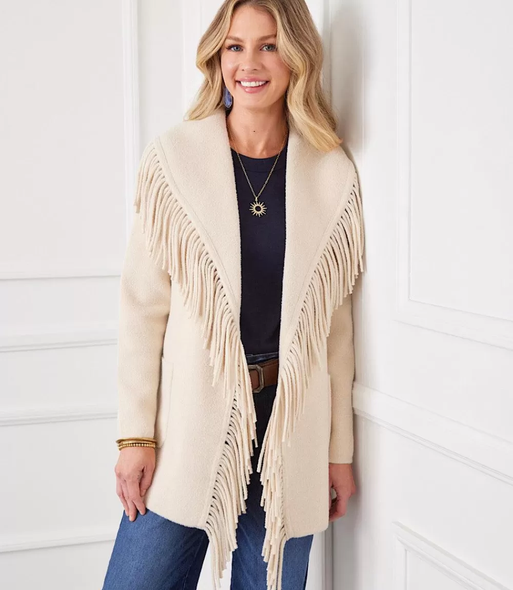 Belted Fringe Jacket>Karen Kane Store