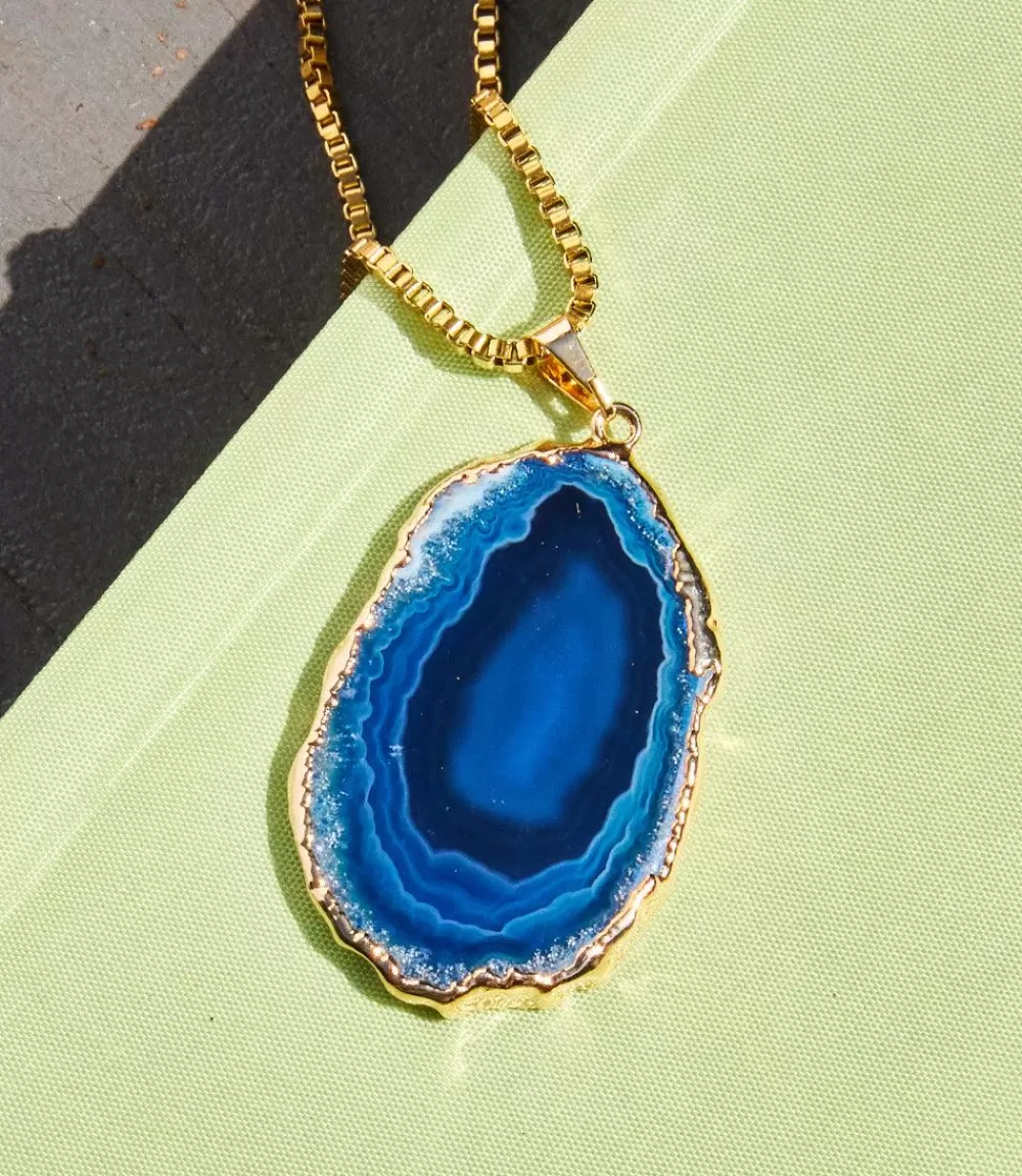 Blue Agate Pendant Necklace>Karen Kane Clearance