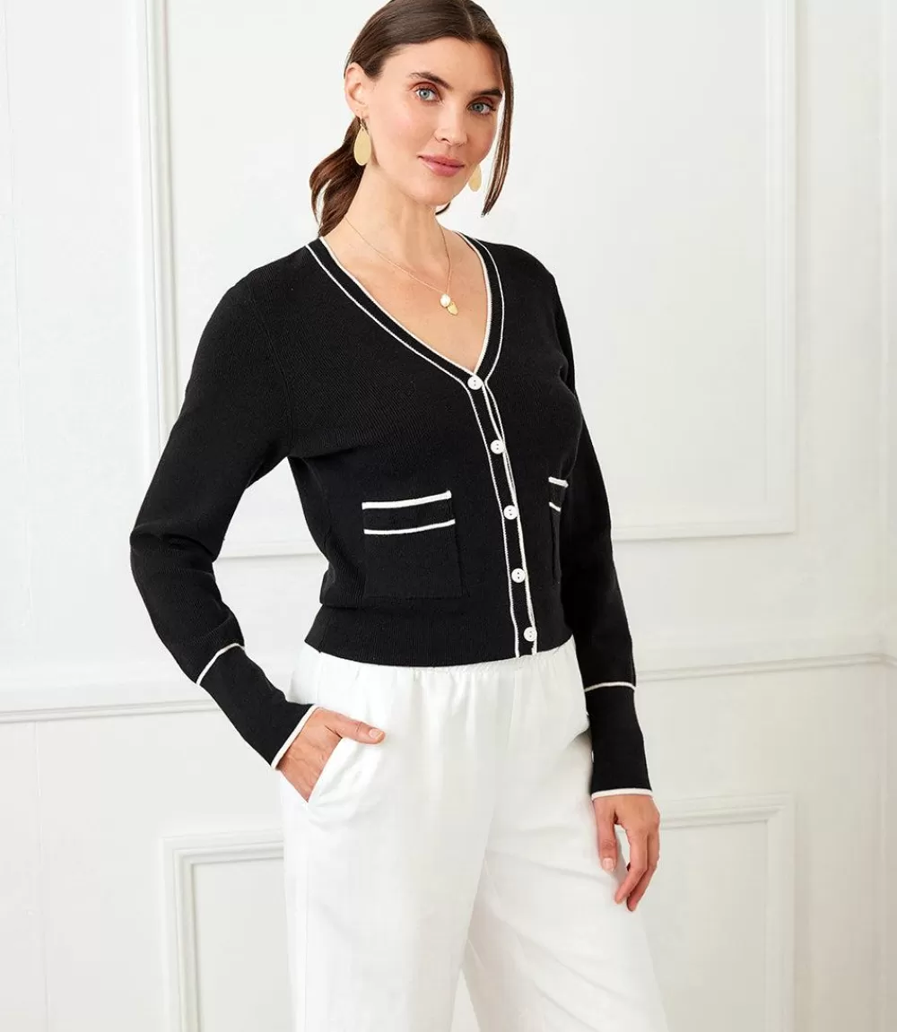 Contrast Trim Cardigan>Karen Kane Best