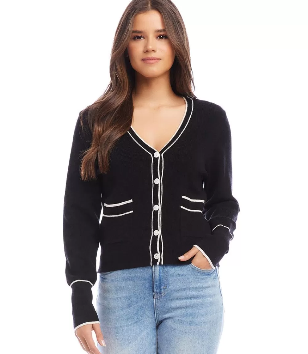 Contrast Trim Cardigan>Karen Kane Best