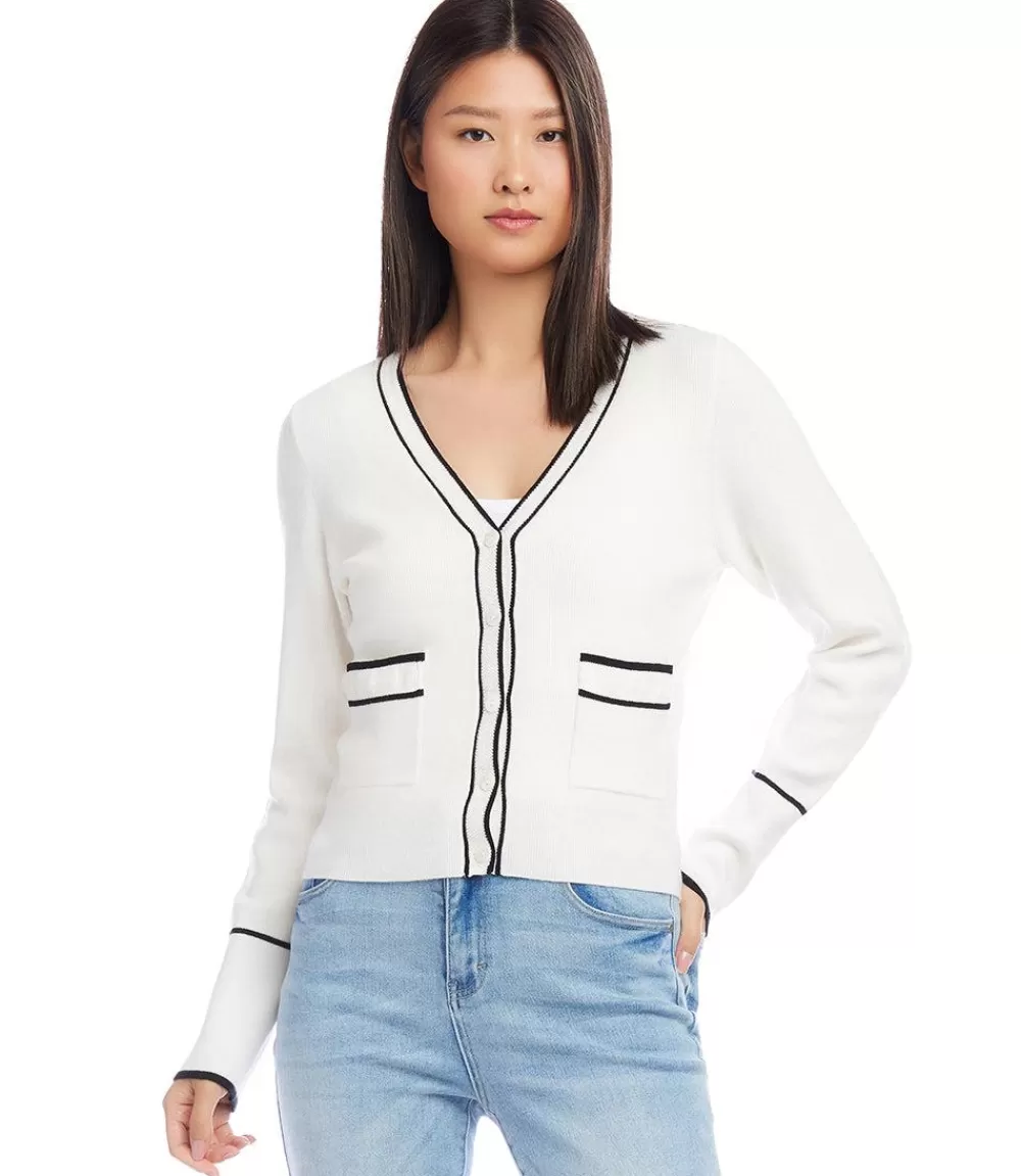 Contrast Trim Cardigan>Karen Kane Outlet