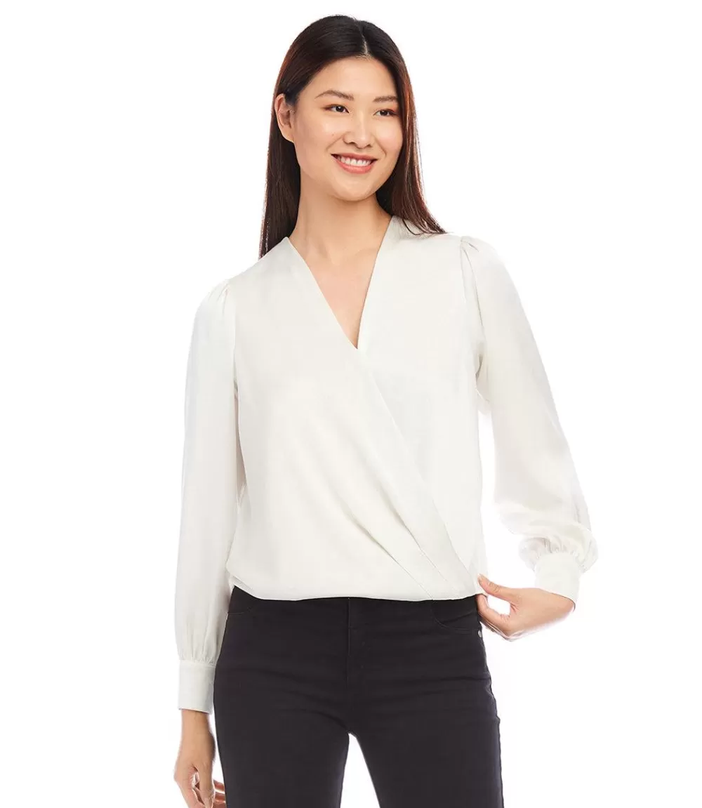 Drape Front Satin Top>Karen Kane New