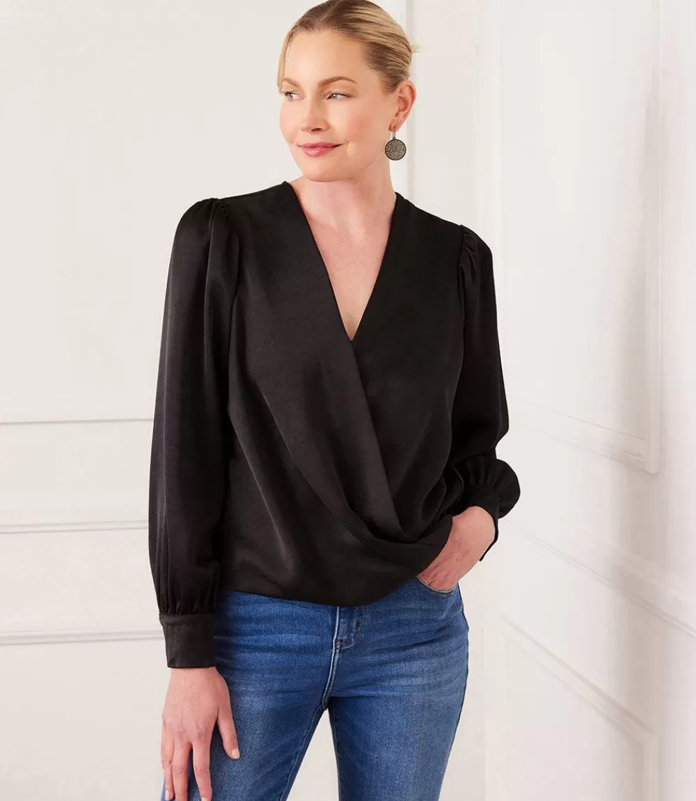 Drape Front Satin Top>Karen Kane Flash Sale