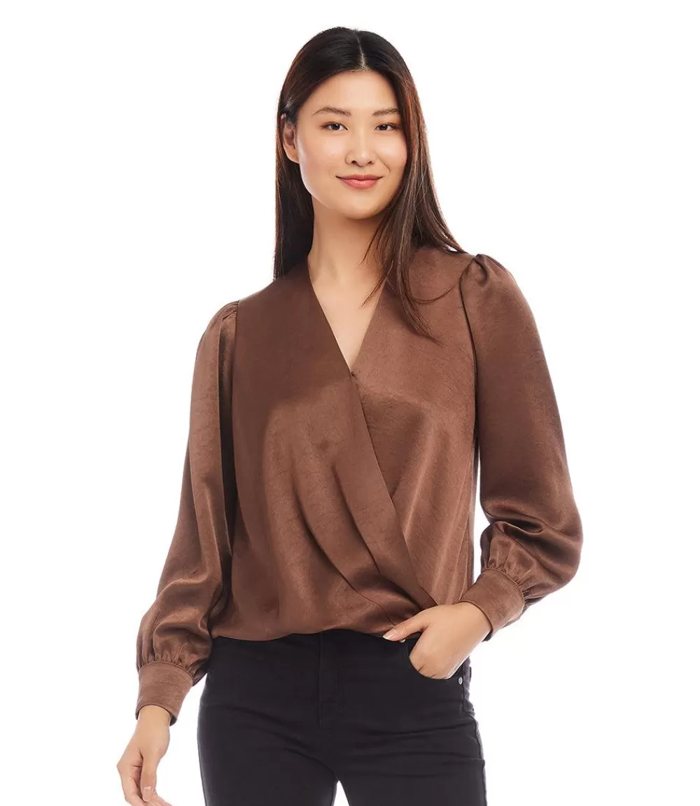 Drape Front Satin Top>Karen Kane Sale