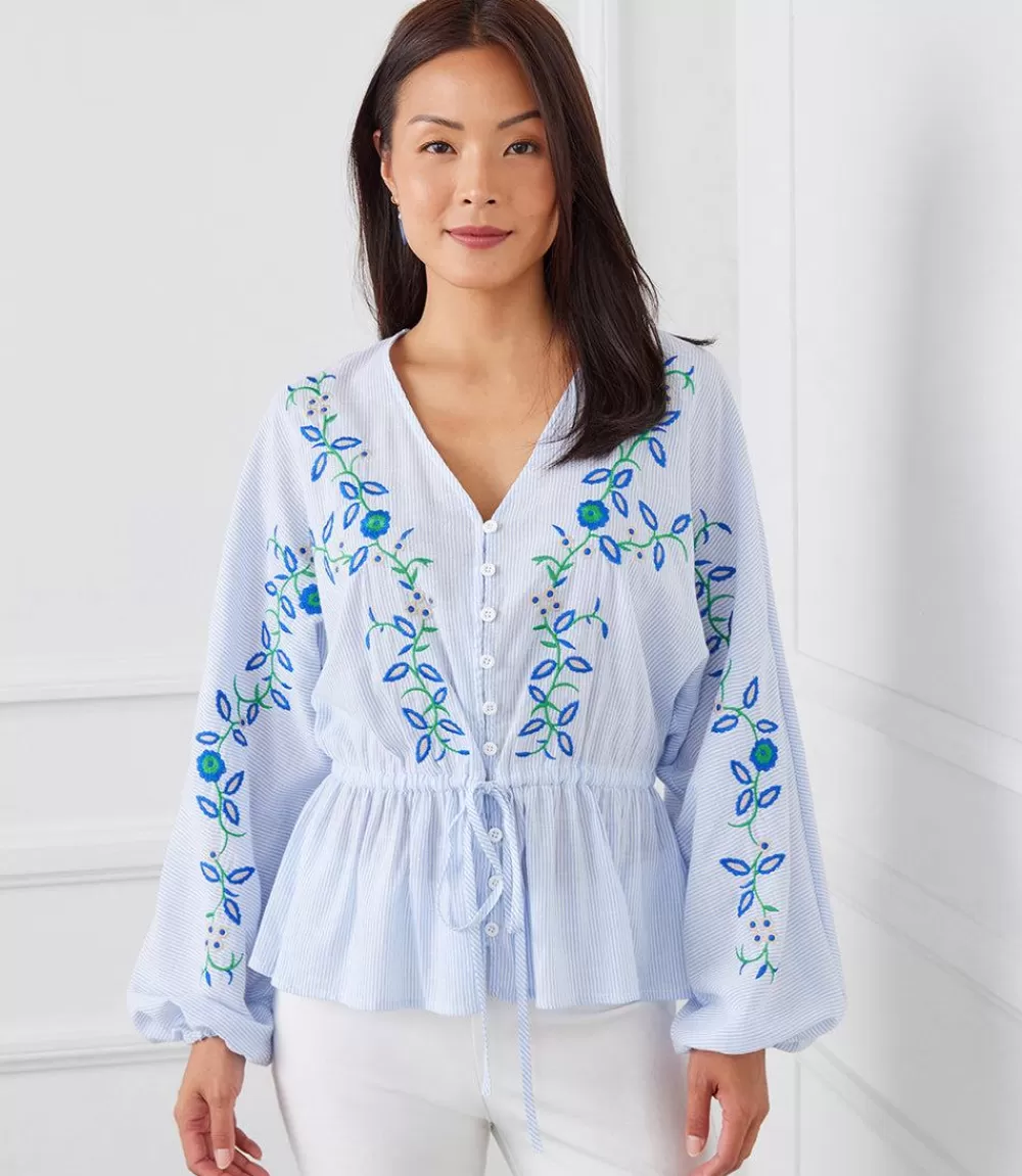 Embroidered Drawstring Top>Karen Kane New