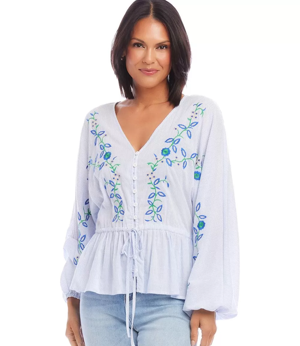 Embroidered Drawstring Top>Karen Kane New