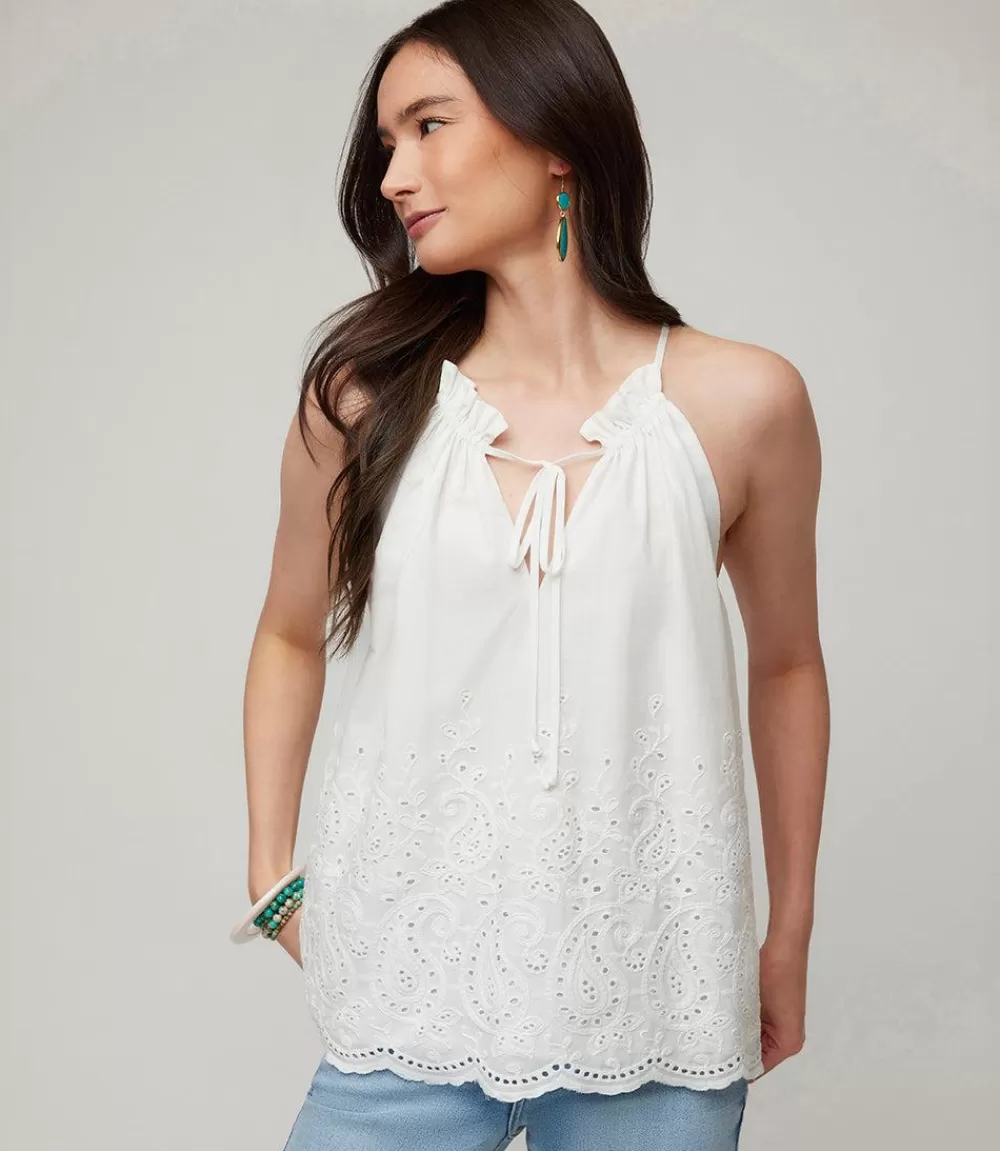 Embroidered Halter Top>Karen Kane New