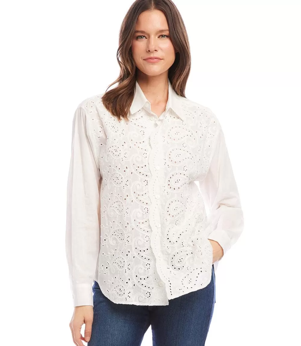 Embroidered Shirt>Karen Kane New