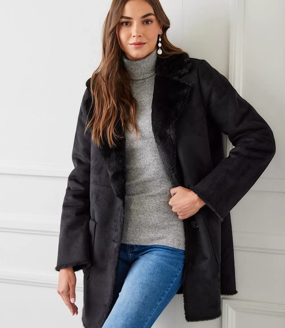 Faux Fur Coat>Karen Kane Sale