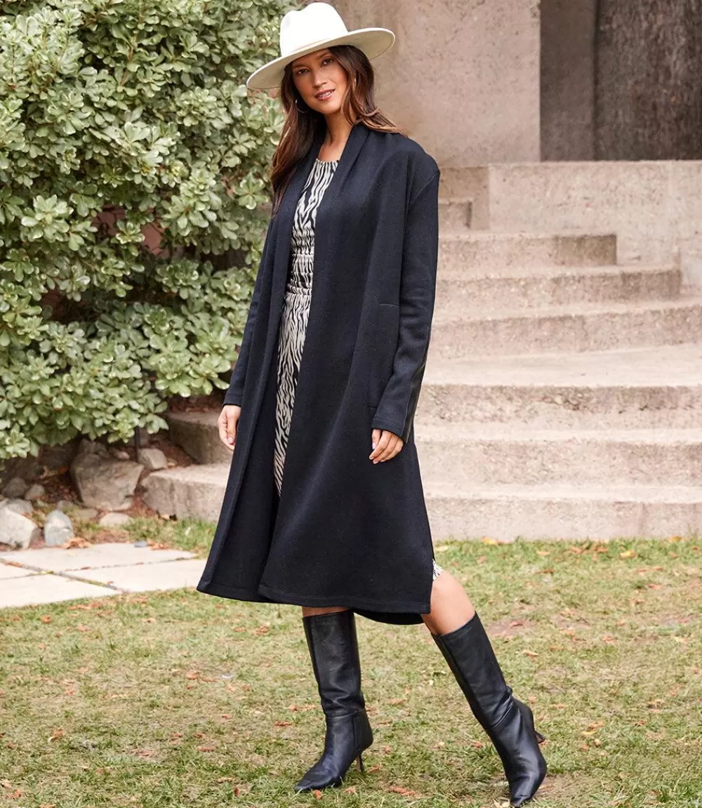 Faux Leather Patch Duster>Karen Kane Online