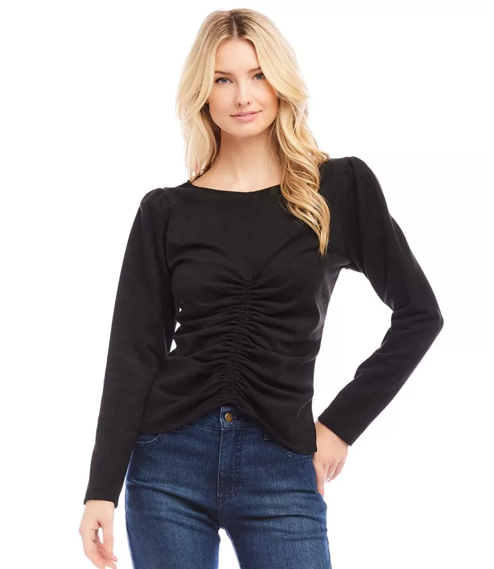 Faux Suede Shirred Top>Karen Kane Hot