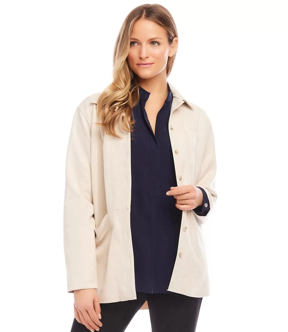 Faux Suede Shirt Jacket>Karen Kane Hot