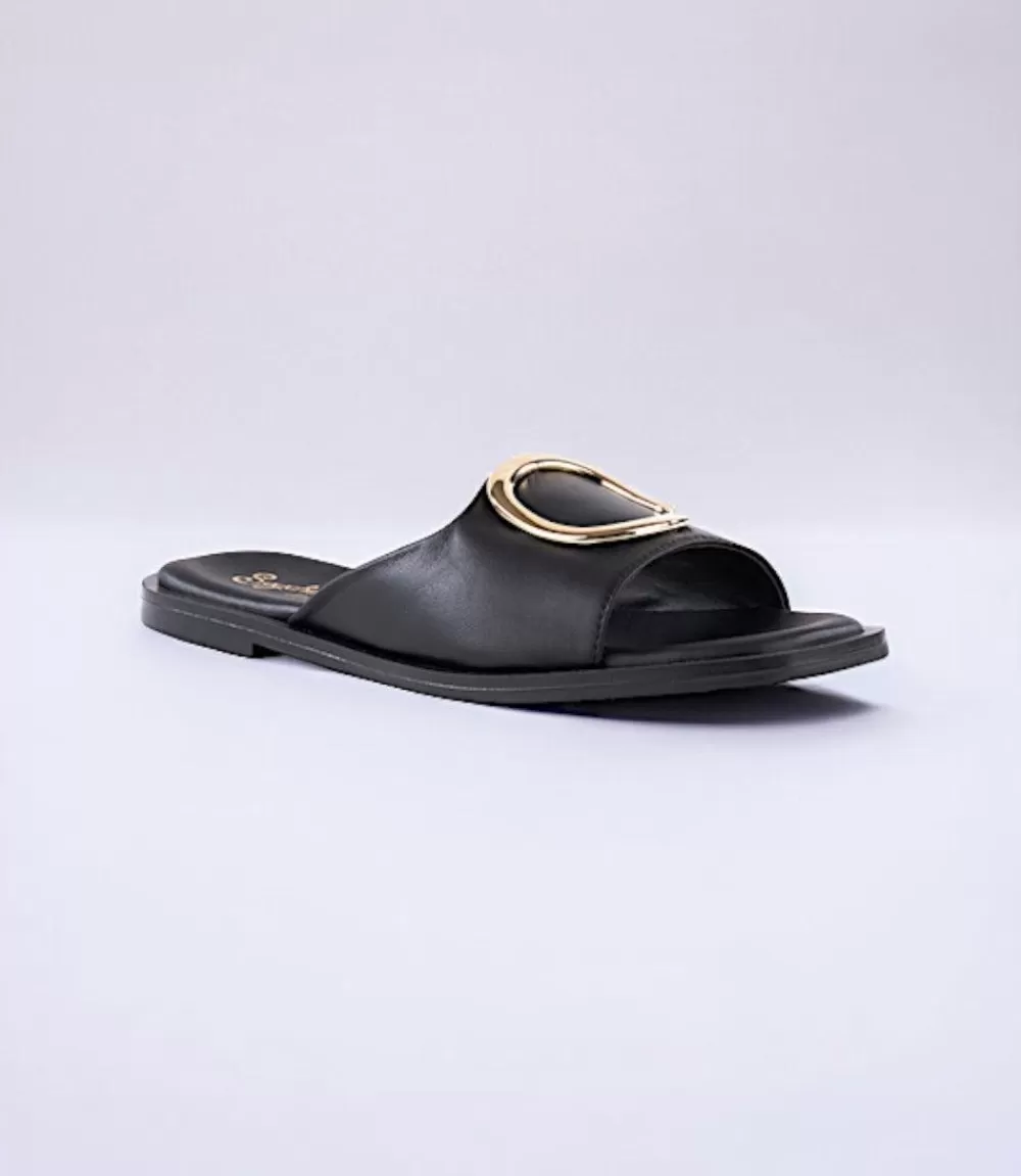 Gold Accent Leather Slide Sandals>Karen Kane Flash Sale