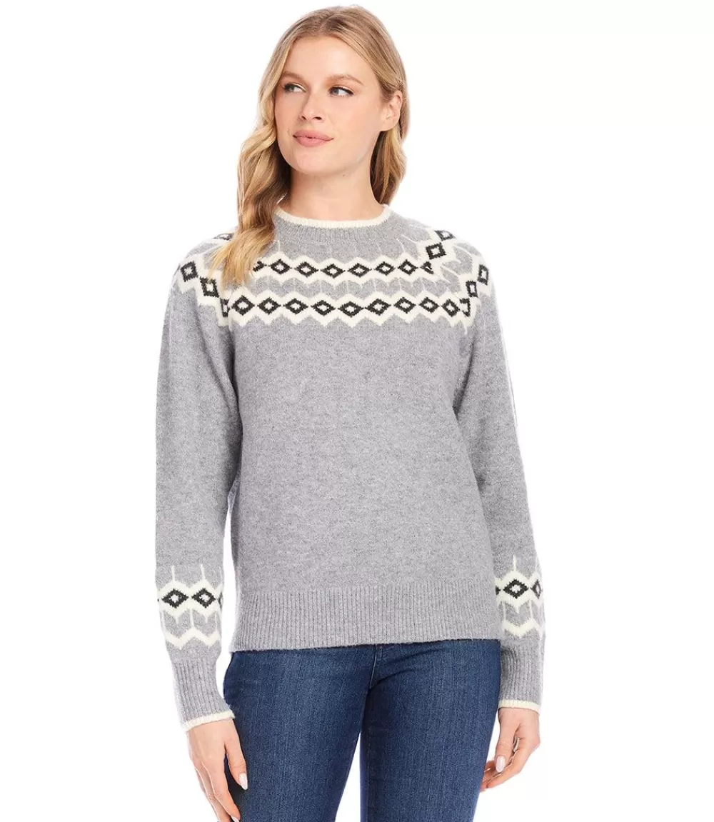 Jacquard Knit Sweater>Karen Kane Store