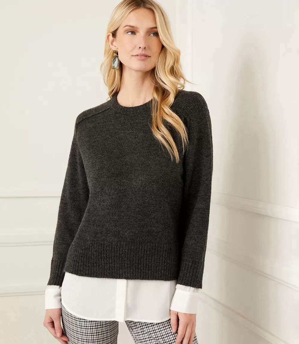 Layered Crewneck Sweater>Karen Kane Online