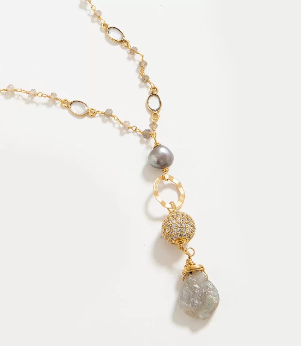 Long Beaded Pearl and Gemstone Necklace>Karen Kane Fashion