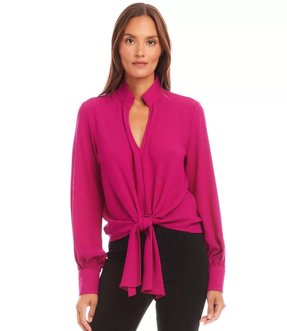 Long Sleeve Tie Front Top>Karen Kane Store