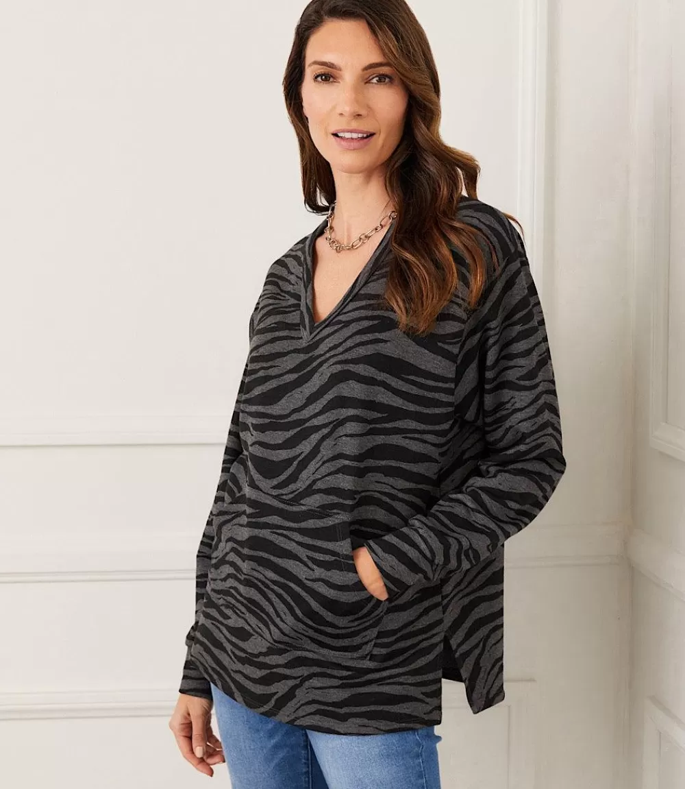 Long Sleeve V-Neck Sweatshirt>Karen Kane Shop