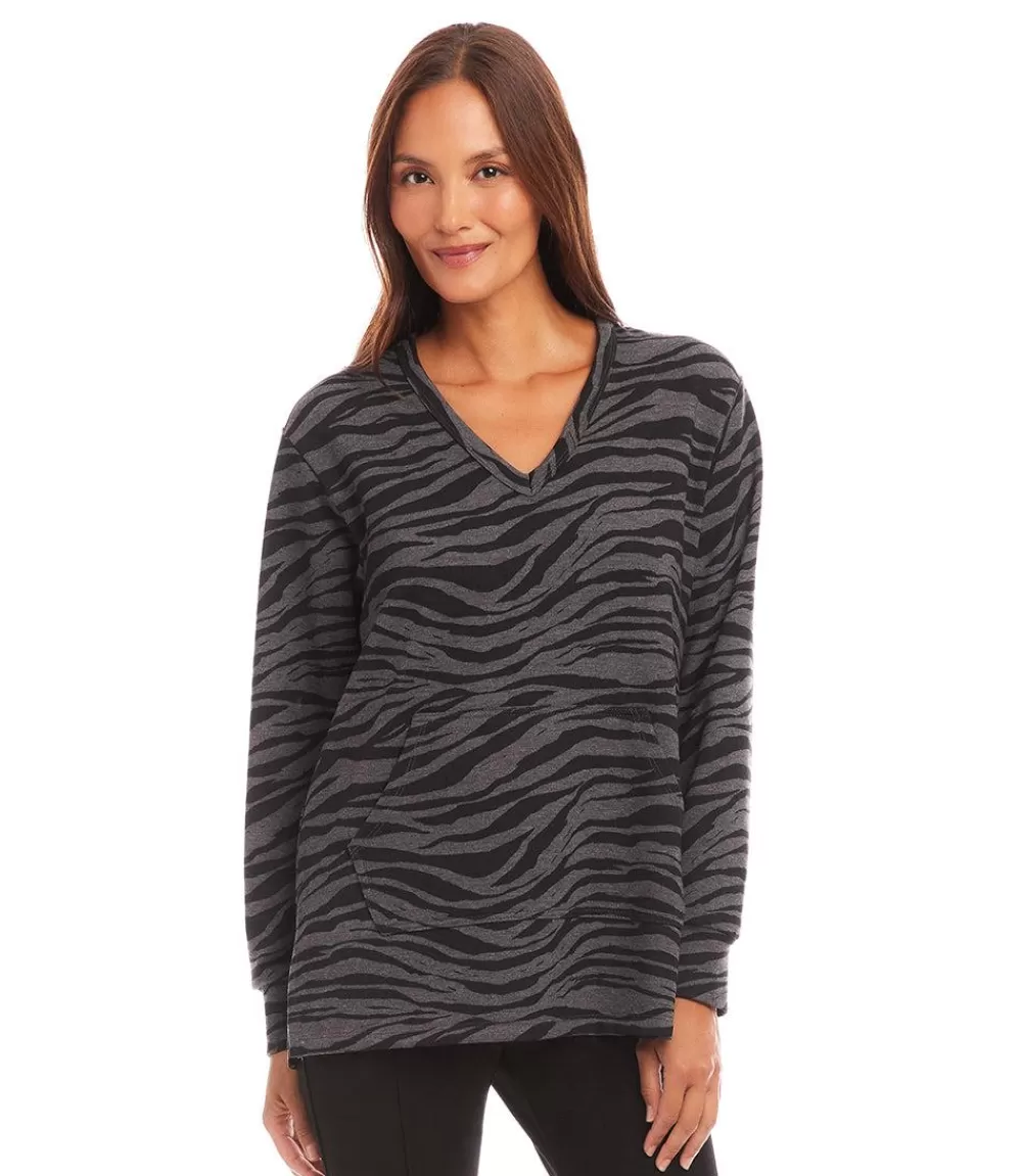 Long Sleeve V-Neck Sweatshirt>Karen Kane Shop