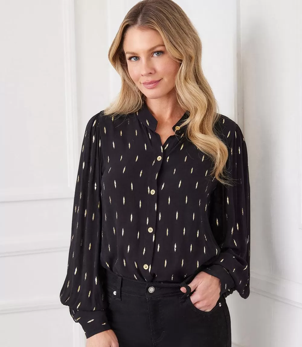 Metallic Shirred Sleeve Top>Karen Kane Cheap