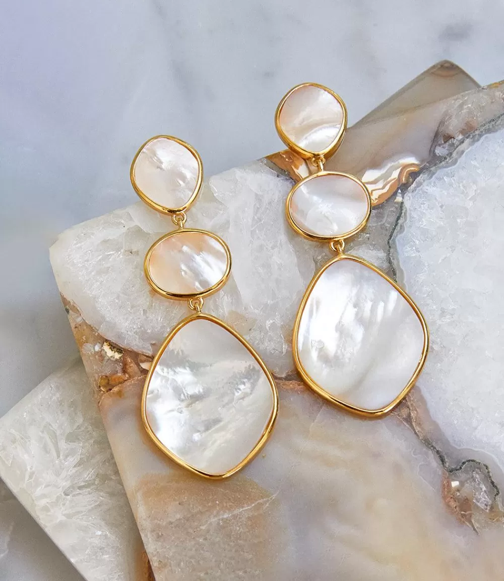 Mother of Pearl Three Drop Earrings>Karen Kane Fashion