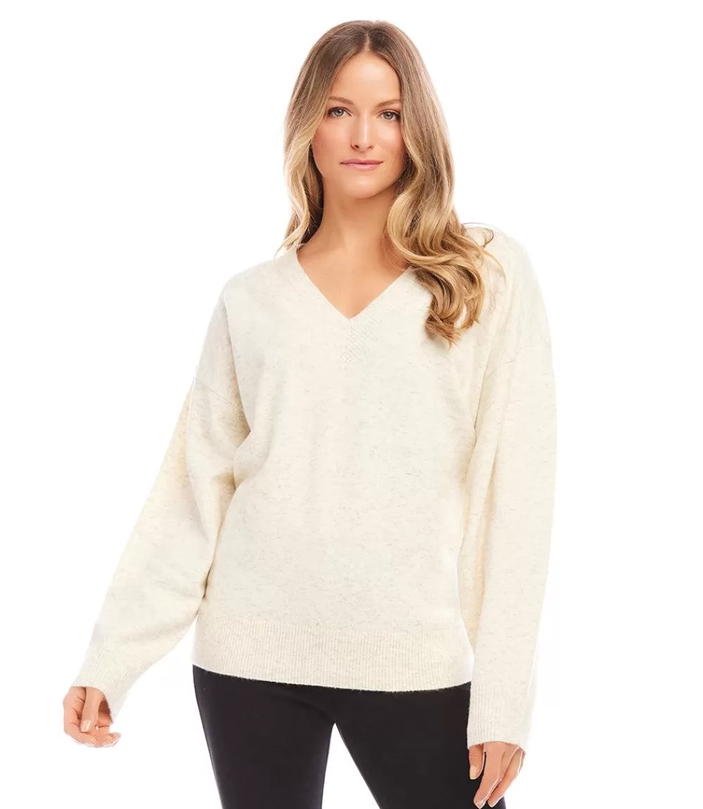 Oversized V-Neck Sweater>Karen Kane Store