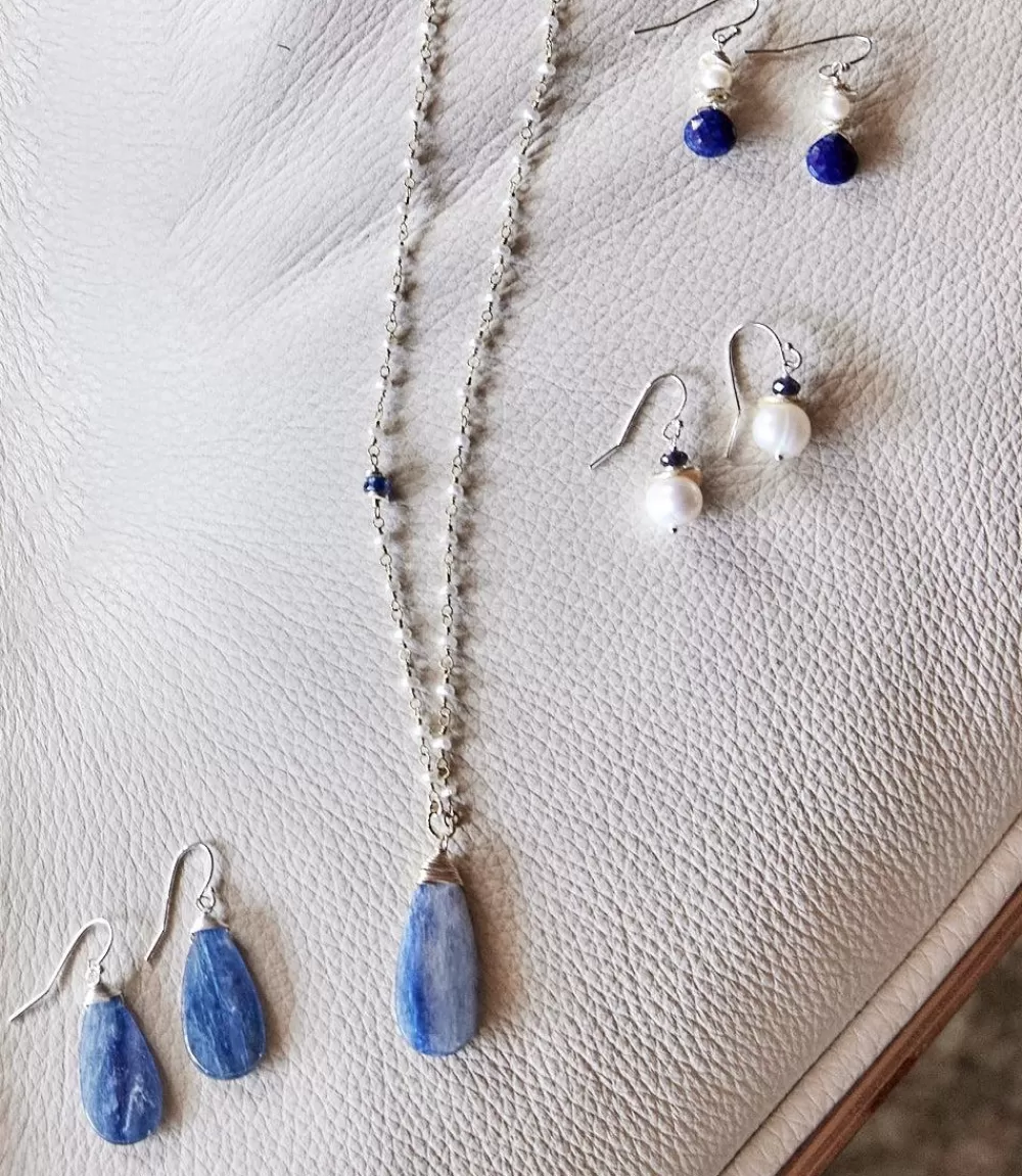 Pearl and Kyanite Drop Earrings>Karen Kane Hot