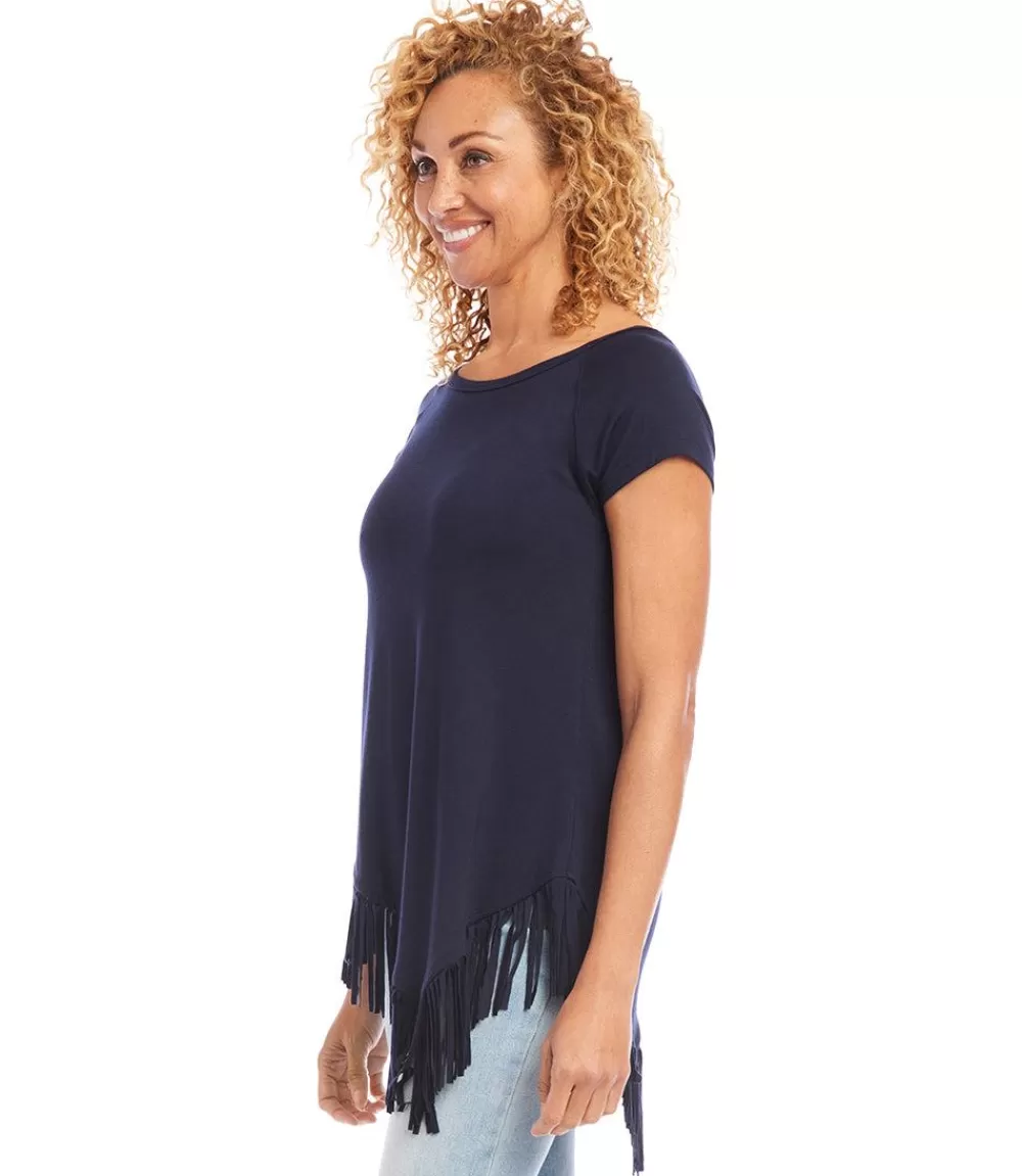 Petite Size Angled Fringe Top>Karen Kane Shop