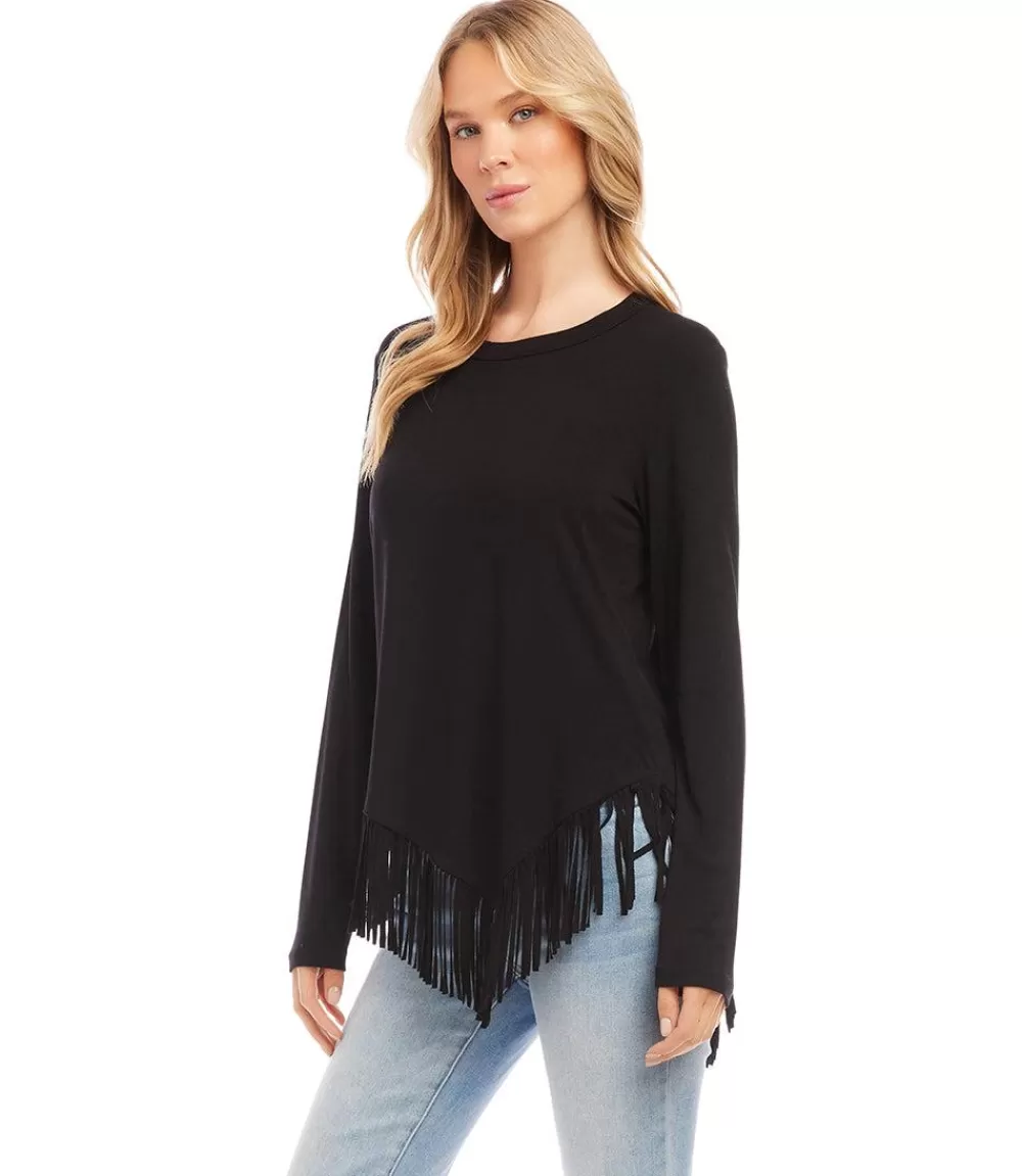 Petite Size Asymmetric Fringe Top>Karen Kane Best