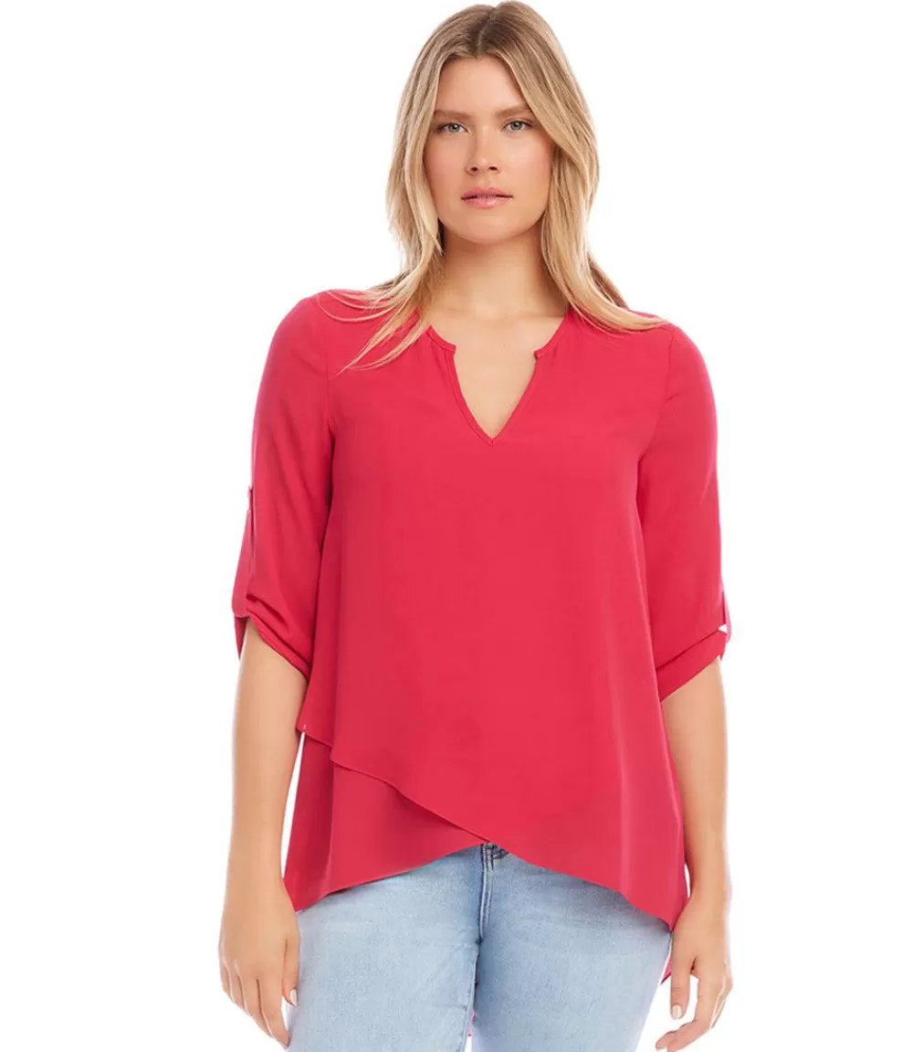 Petite Size Asymmetric Hem Wrap Top>Karen Kane Shop