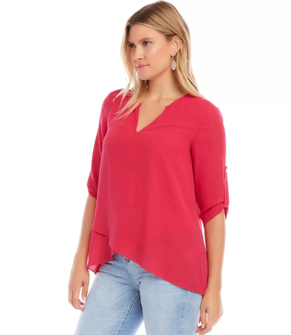 Petite Size Asymmetric Hem Wrap Top>Karen Kane Shop