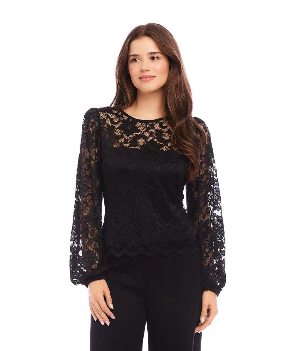 Petite Size Blouson Sleeve Lace Top>Karen Kane Store