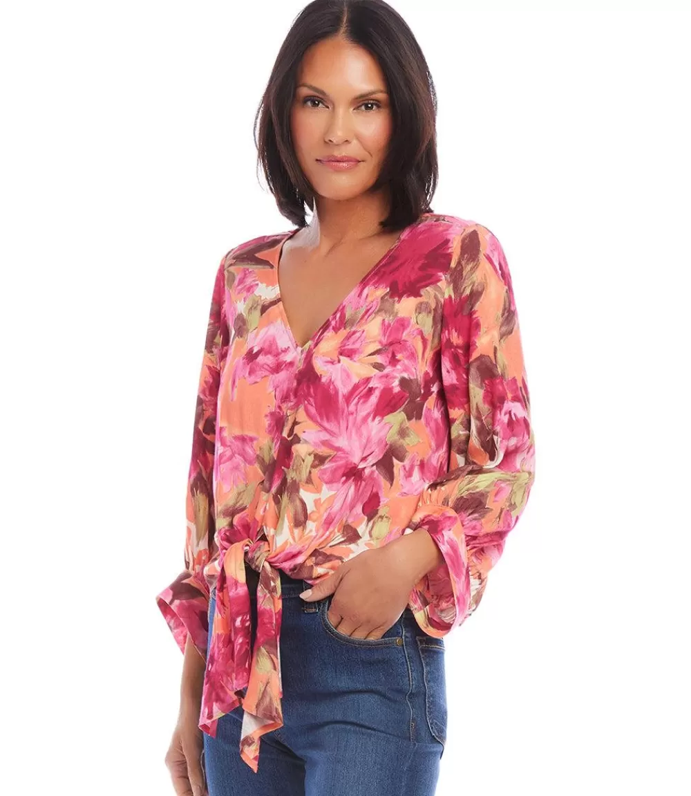 Petite Size Blouson Sleeve Tie-Front Top>Karen Kane Fashion