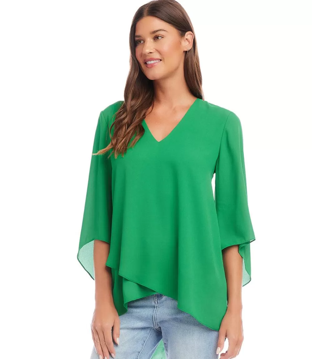 Petite Size Bracelet Sleeve Asymmetric Top>Karen Kane Store