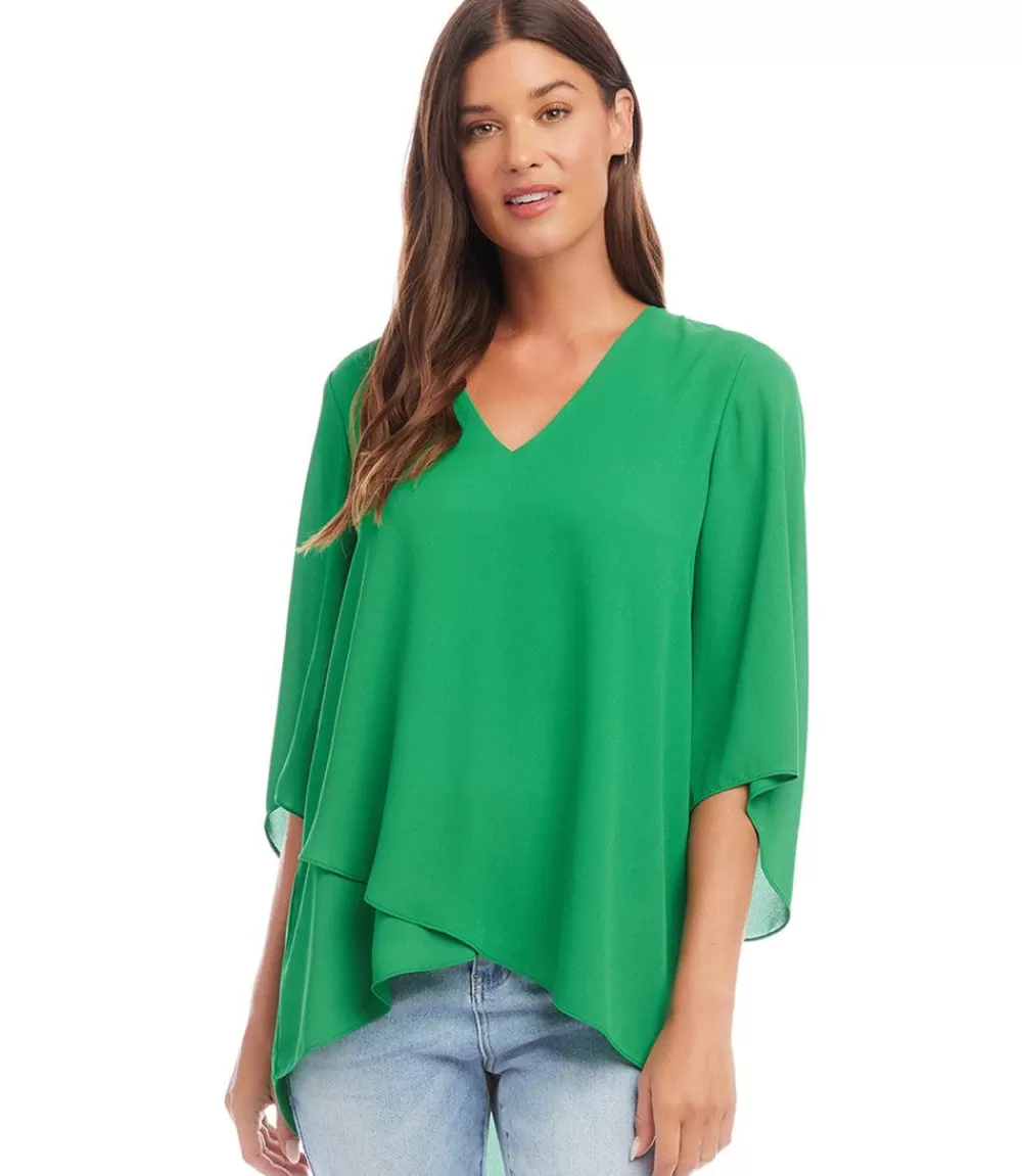 Petite Size Bracelet Sleeve Asymmetric Top>Karen Kane Store