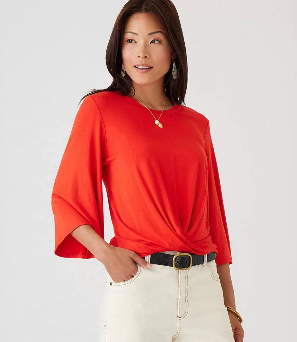 Petite Size Drape Front Top>Karen Kane Shop