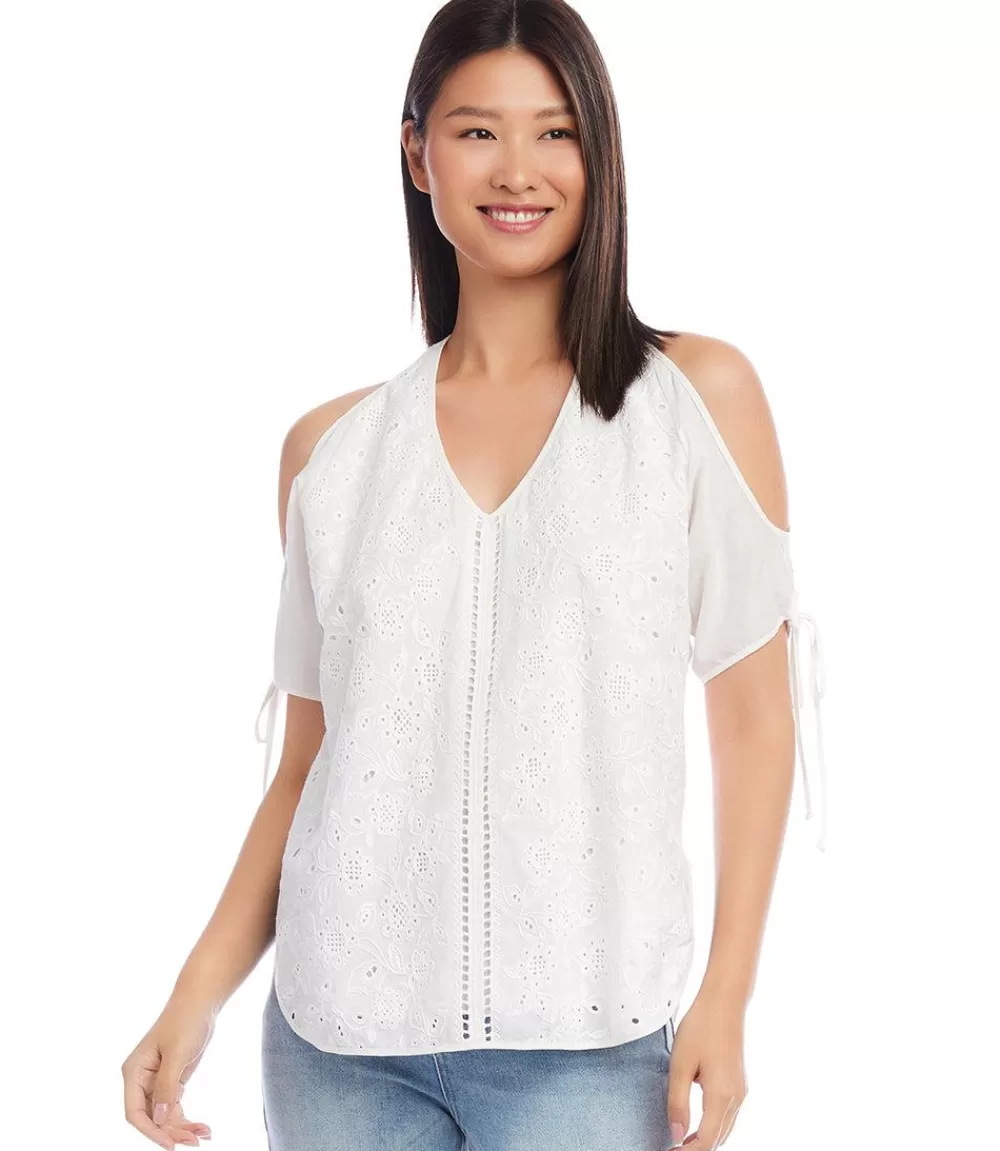 Petite Size Embroidered Cold Shoulder Top>Karen Kane Hot