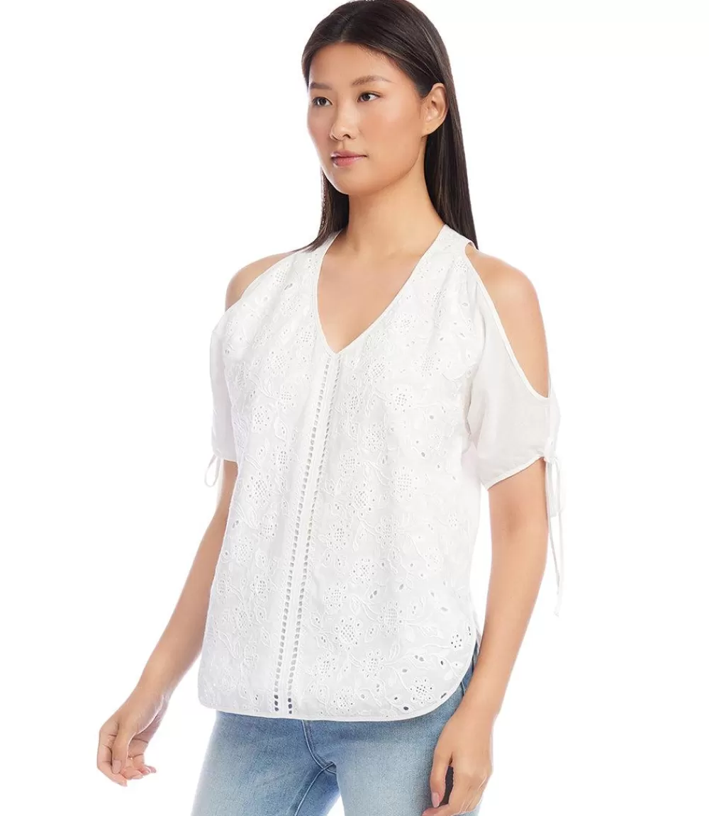 Petite Size Embroidered Cold Shoulder Top>Karen Kane Hot