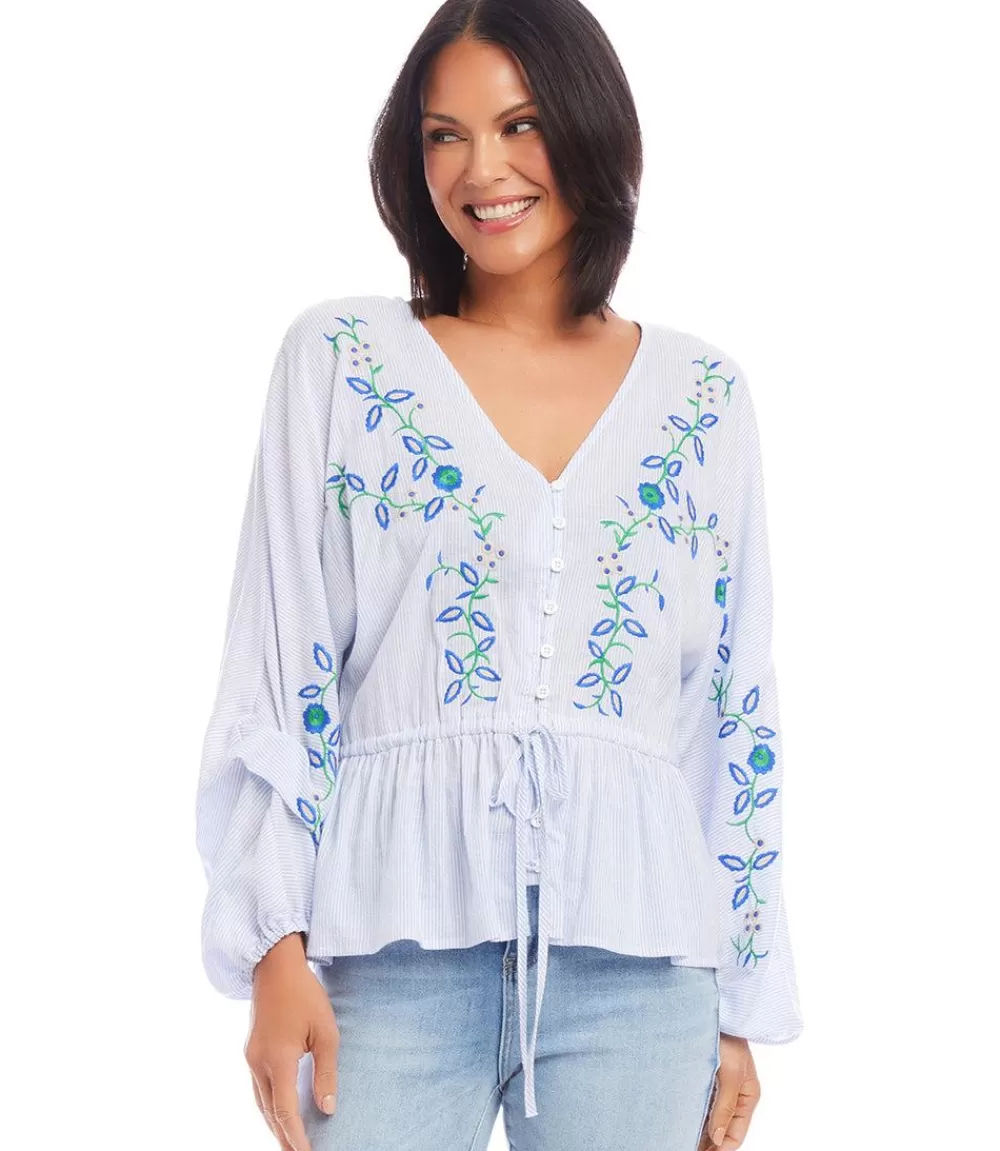 Petite Size Embroidered Drawstring Top>Karen Kane Flash Sale