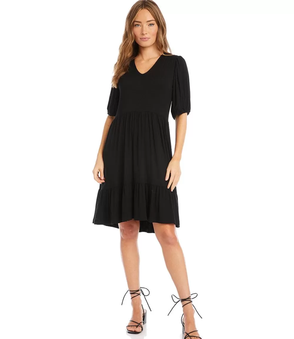 Petite Size Puff Sleeve Tiered Dress>Karen Kane Outlet