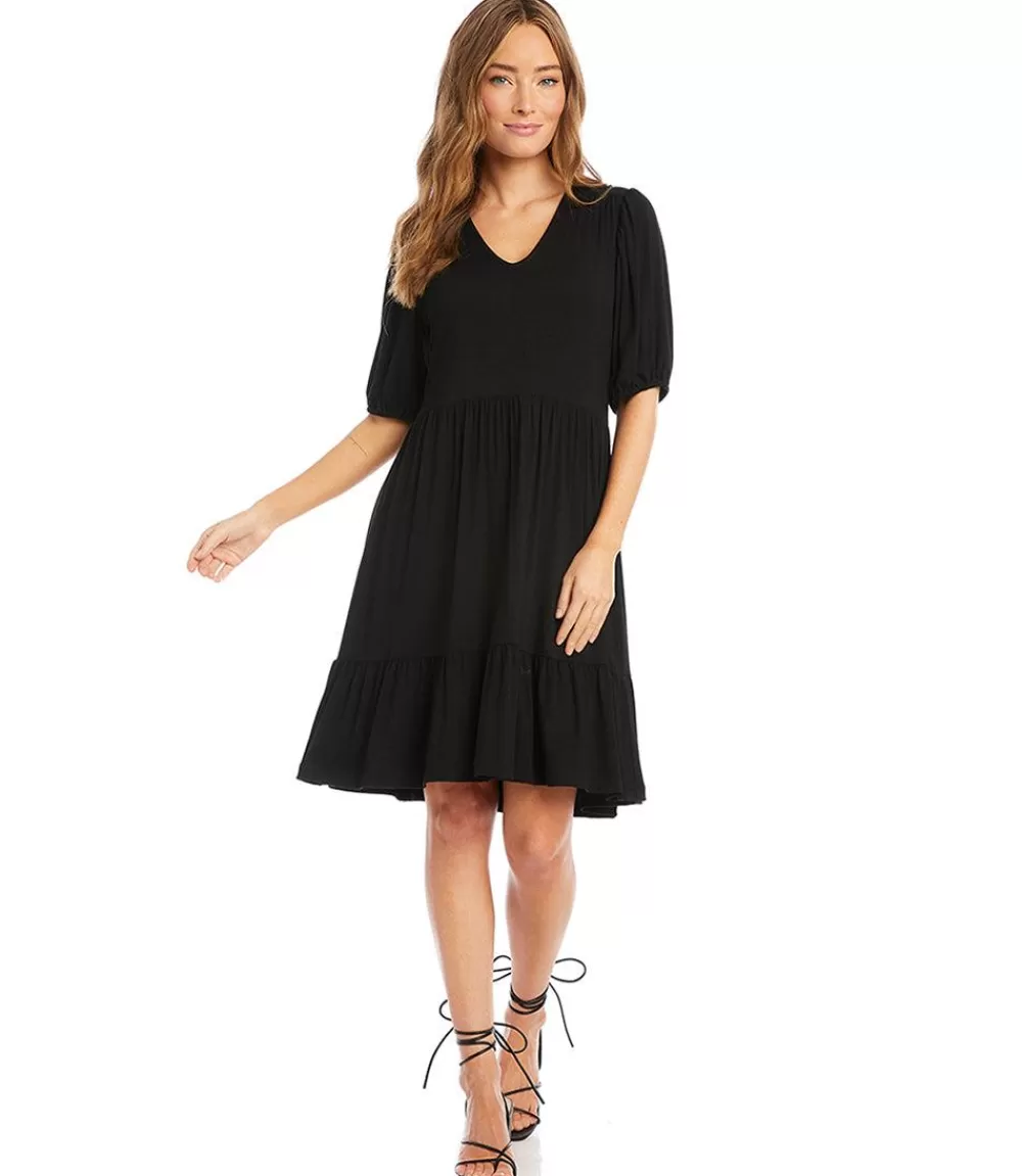 Petite Size Puff Sleeve Tiered Dress>Karen Kane Outlet