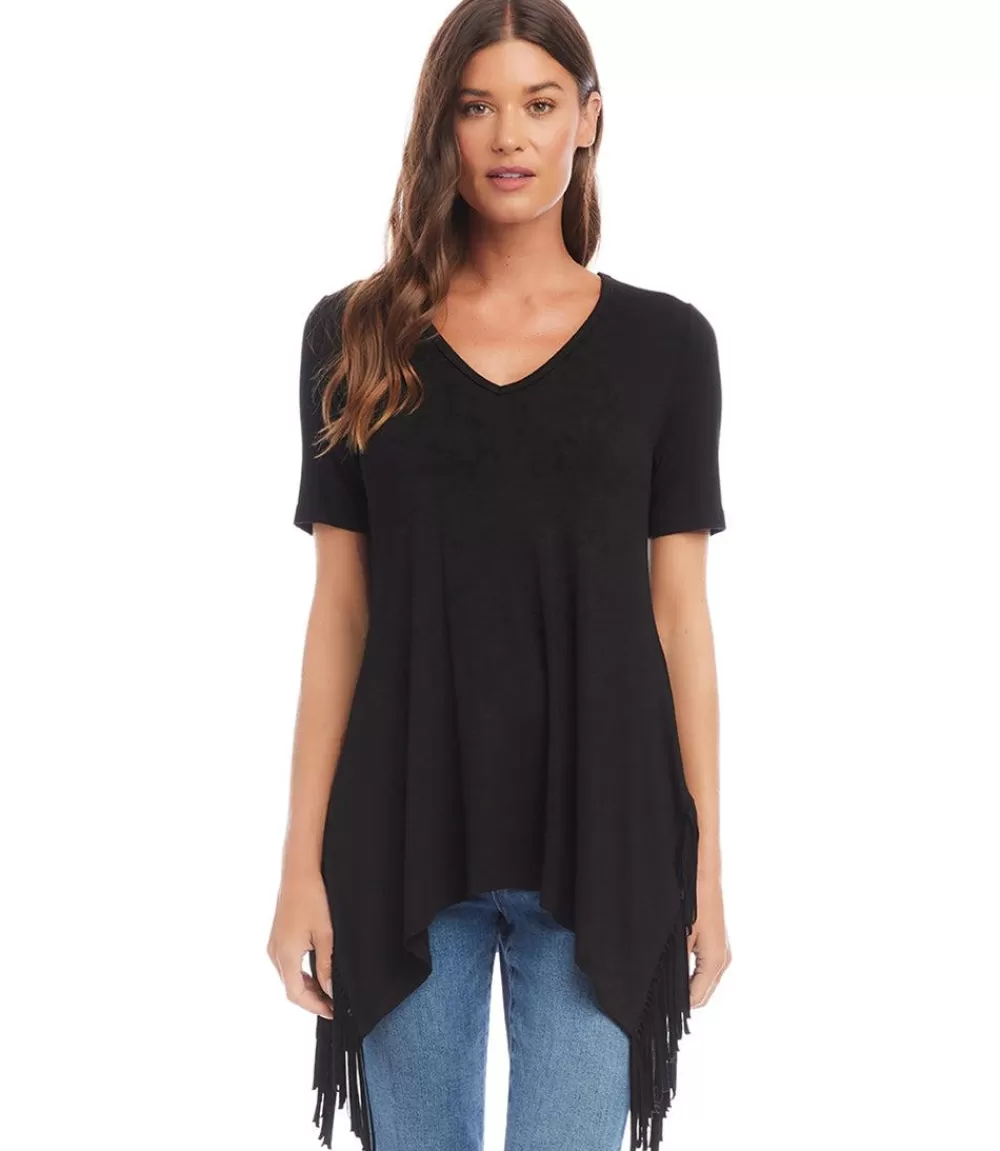 Petite Size Short Sleeve Fringe Top>Karen Kane Outlet