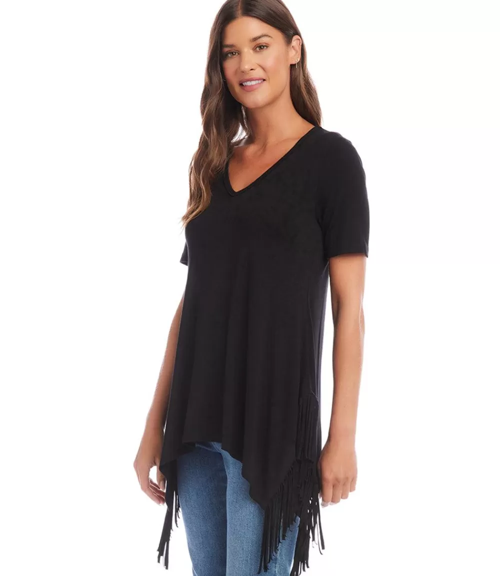 Petite Size Short Sleeve Fringe Top>Karen Kane Outlet