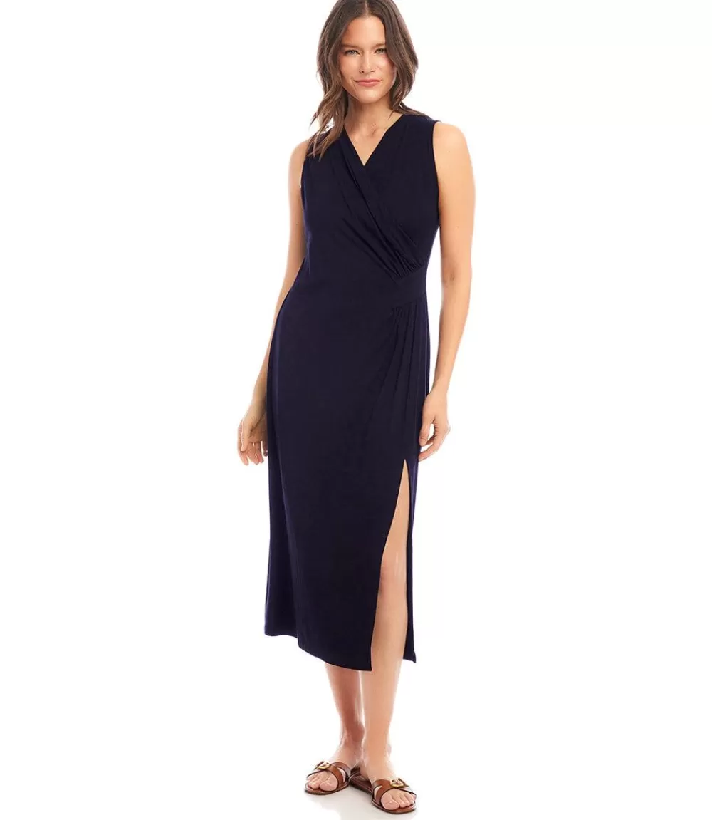 Petite Size Sleeveless Faux Wrap Midi Dress>Karen Kane Cheap