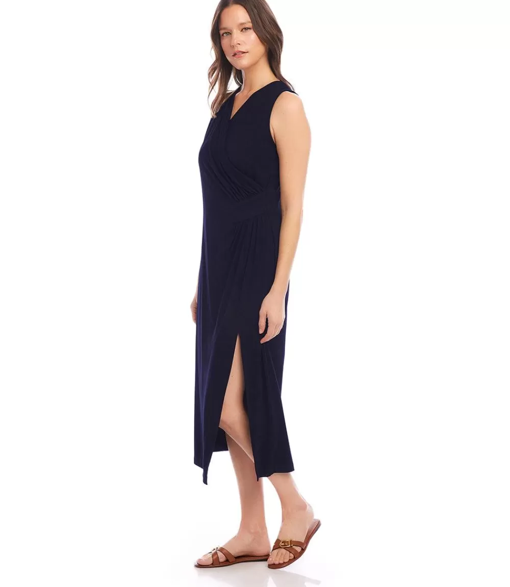 Petite Size Sleeveless Faux Wrap Midi Dress>Karen Kane Cheap