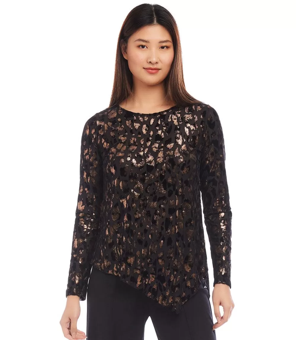 Petite Size Velvet Burnout Asymmetric Top>Karen Kane Discount